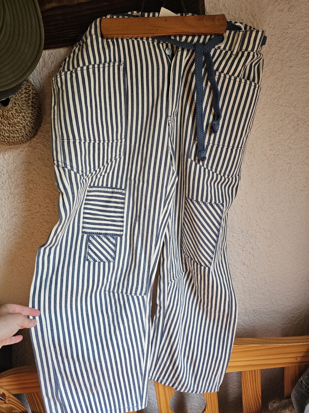 Boho Navy & White Striped Casual Drawstring Pants. Premium Boutique Lovlov.